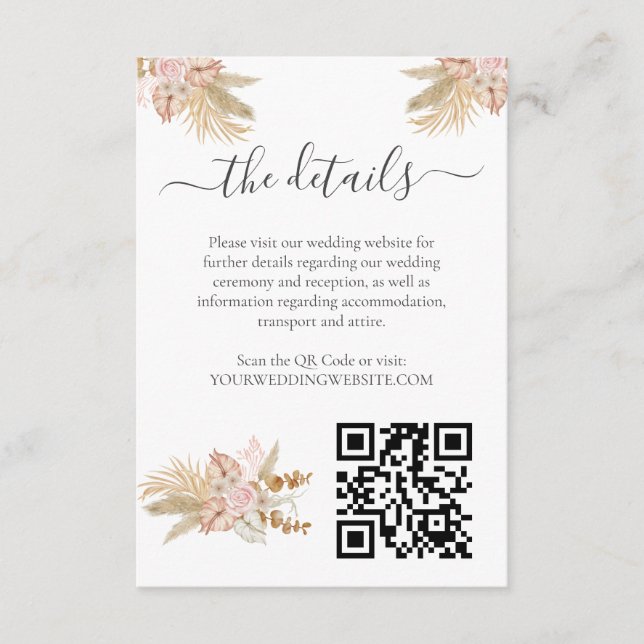 Neutral Palm and Pampas Flower Decor Wedding Begleitkarte (Vorderseite)