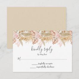 Neutral Palm and Pampas Flower Decor Wedding RSVP Karte