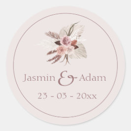 Neutral Pampas Floral Boho Wedding Runder Aufkleber