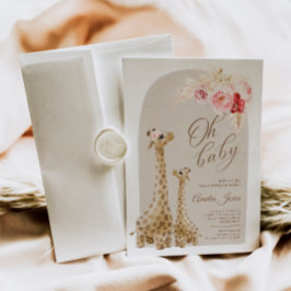 Neutral Pampas Grass Giraffe Baby Shower Invitati Einladung