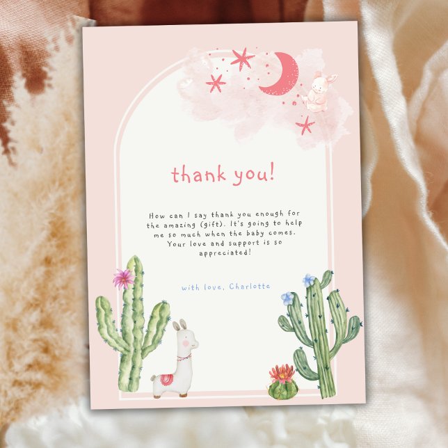 Neutral Pink Boho Arch Cactus Baby Shower Dankeskarte (Neutral Pink Boho Arch Cactus Baby Shower Thank You Card)