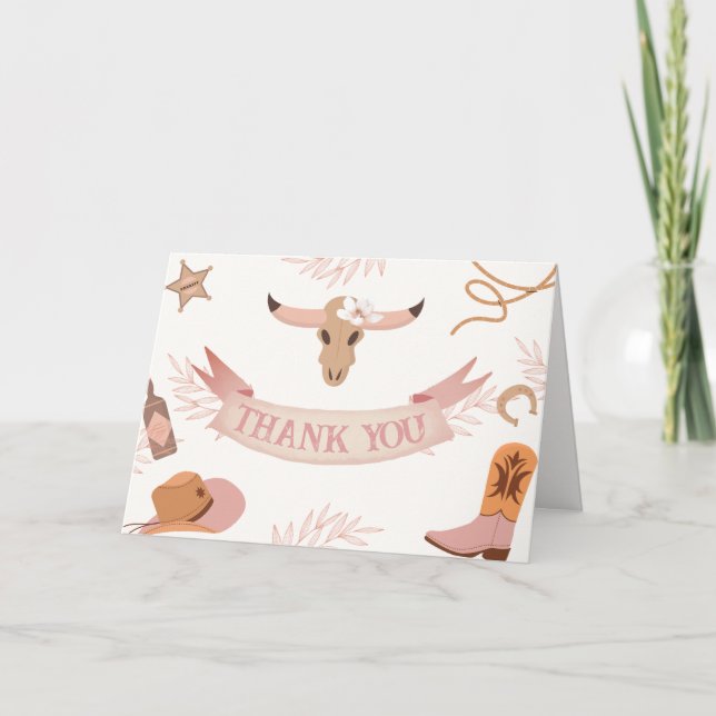 Neutral Pink Boho Wild West Cowgirl Babydusche Dankeskarte (Vorderseite)