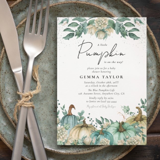 Neutral Pumpkin Wasserfarben Floral Baby Dusche Einladung (Von Creator hochgeladen)