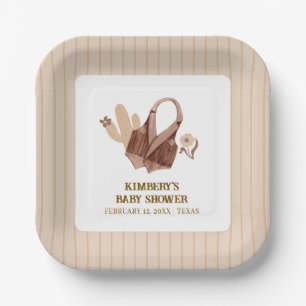 Neutral Rustic Boho Cactus Cowgirl Baby Shower Pappteller