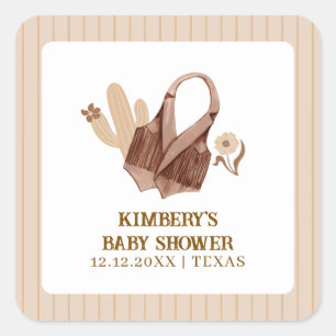 Neutral Rustic Boho Cactus Cowgirl Baby Shower Quadratischer Aufkleber