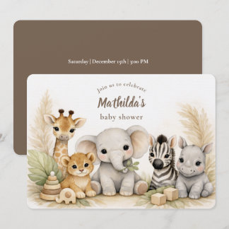 Neutral Safari Animals Baby Shower Einladung