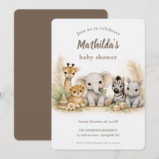 Neutral Safari Animals Baby Shower Einladung