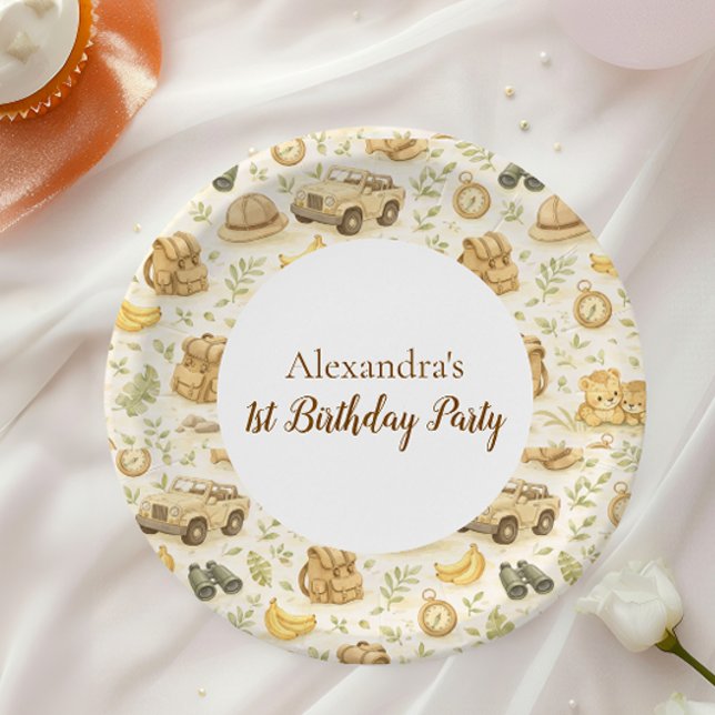 Neutral Safari Animals Wild One First Birthday Pappteller (Von Creator hochgeladen)