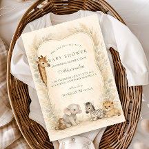 Neutral Safari Jungle Animals Baby Shower