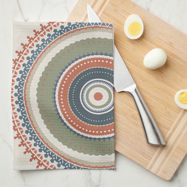 Neutral Sage Blue Multi Mandala Geschirrtuch (Viertel Falte)