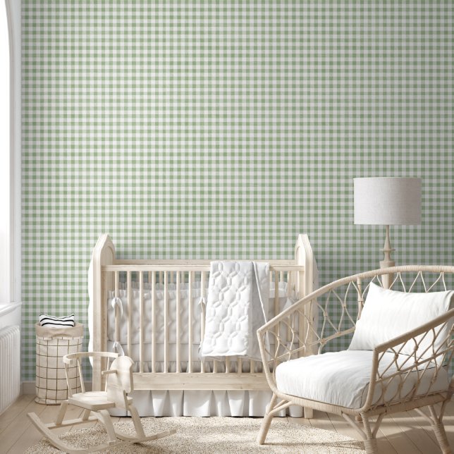 Neutral Sage Green Small Gingham Pattern Tapete (Kinder)