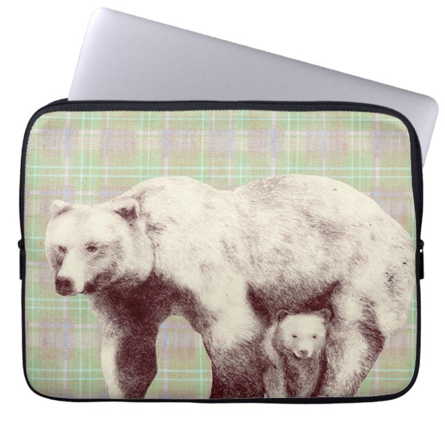  Neutral Sage Plaid Bear Laptopschutzhülle (Vorderseite)