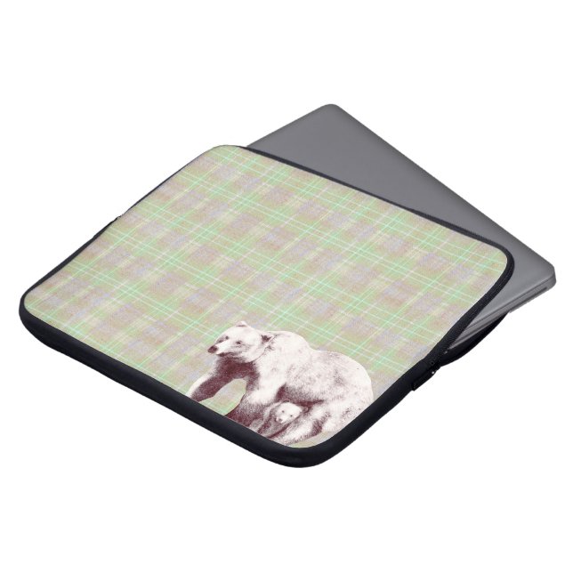 Neutral Sage Plaid Bear Laptopschutzhülle (Vorne Oben)