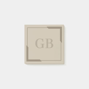 Neutral Sand Bold Corners Elegantes Monogramm Post-it Klebezettel