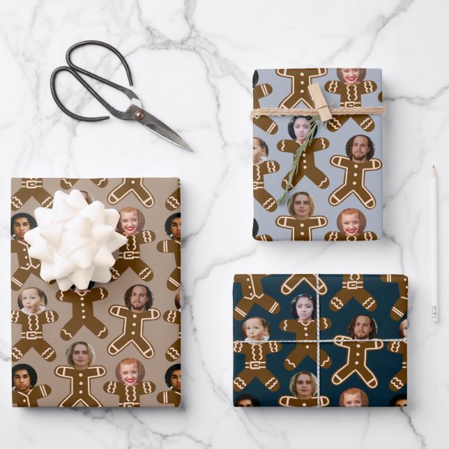 Neutral Sechs Foto Lebkuchen Urlaub Geschenkpapier Set (Vorderseite)