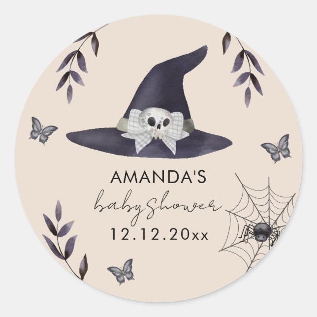Neutral Simple Little Boo Witch Hat Baby Dusche Runder Aufkleber (Vorderseite)