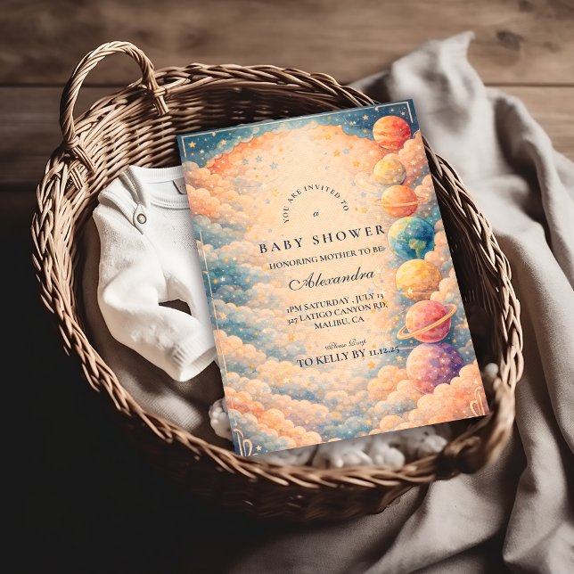 Neutral Space Planets Stars Baby Shower Einladung (Von Creator hochgeladen)
