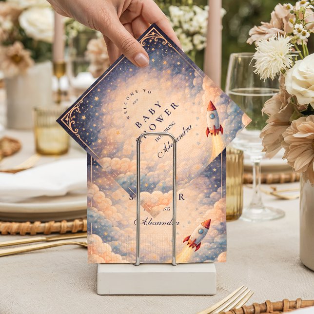 Neutral Space Rocket Stars Baby Shower Serviette (Von Creator hochgeladen)