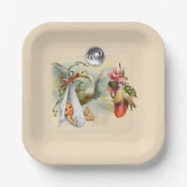 NEUTRAL STORK BABY DUSCHE WEISS GEMSTONE MONOGRAM PAPPTELLER