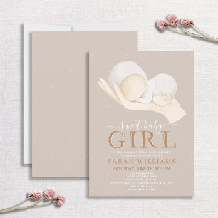 Neutral Sweet Baby Girl Quote Minimal Babydusche Einladung