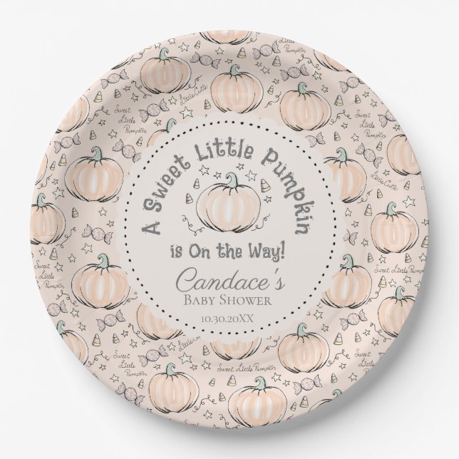 Neutral Sweet Little Pumpkin Baby Shower Pappteller (Vorderseite)