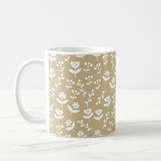 Neutral Tan Bauernhof Land Floral Lässig Kaffeetasse (Links)