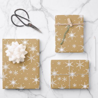 Neutral Tan Boho Snowflake Muster Geschenkpapier Set