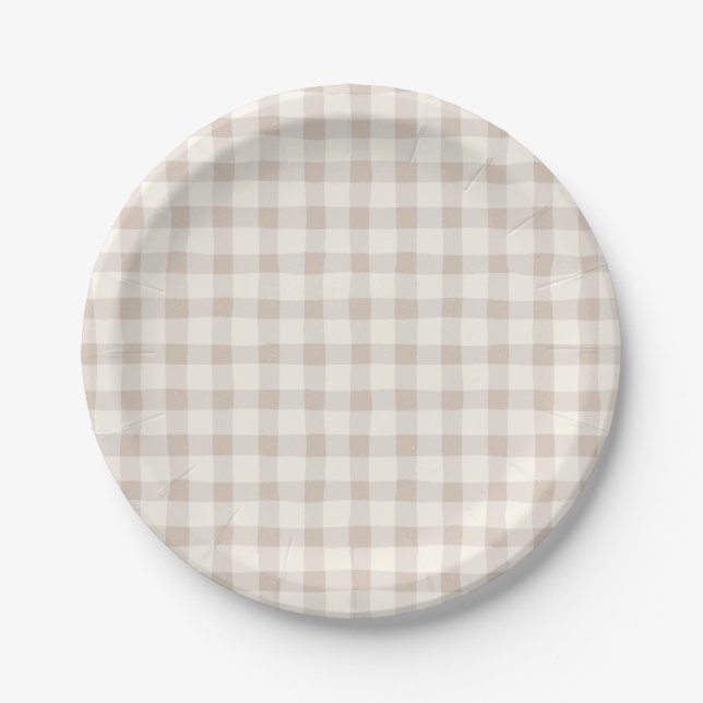 Neutral Tan Gingham Pappteller (Vorderseite)