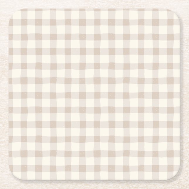 Neutral Tan Gingham Rechteckiger Pappuntersetzer (Vorderseite)