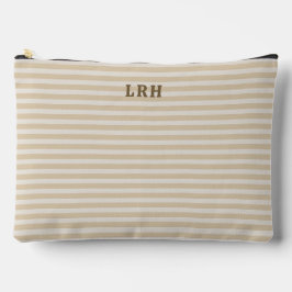 Neutral Tan Stripe Vintage Tiny Initials Monogram Zubehörtasche