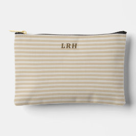 Neutral Tan Stripe Vintage Tiny Initials Monogram Zubehörtasche