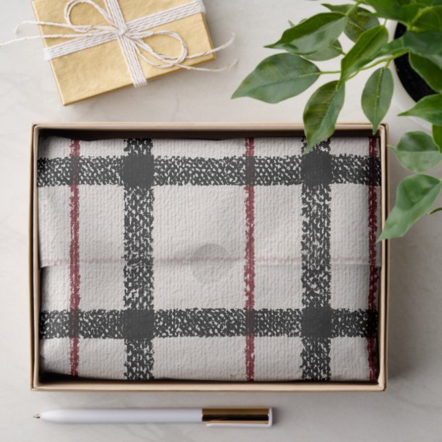 Neutral tartan white black and red seidenpapier (Geschenk)