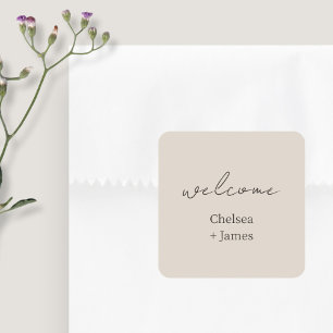 neutral Taupe   Chic Simple Welcome Wedding Quadratischer Aufkleber