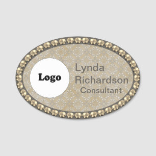 Neutral Taupe Gold Bling NAME TAG Namensschild