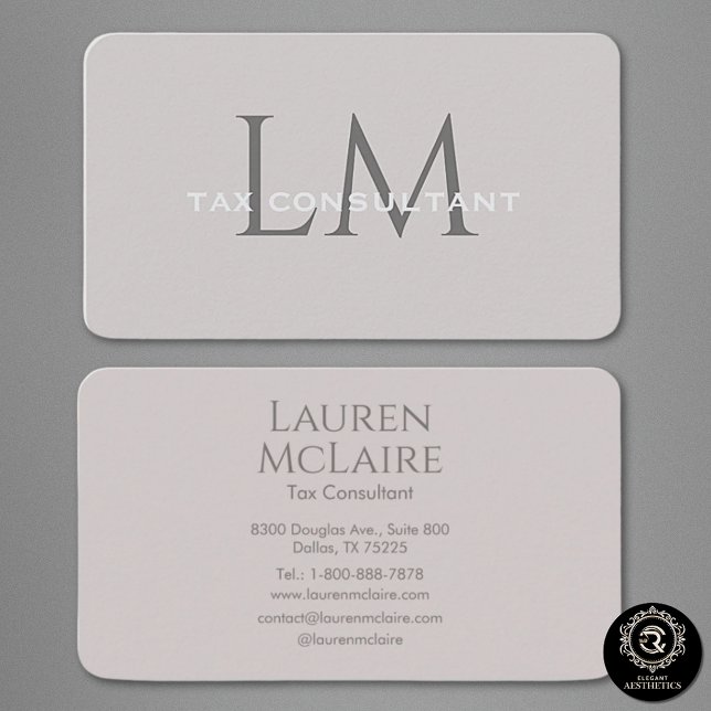 Neutral Taupe Gray Monogram Business Card Visitenkarte (Von Creator hochgeladen)