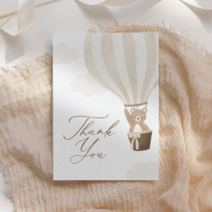 Neutral Teddy Bär Hot Air Ballon Babydusche Dankeskarte
