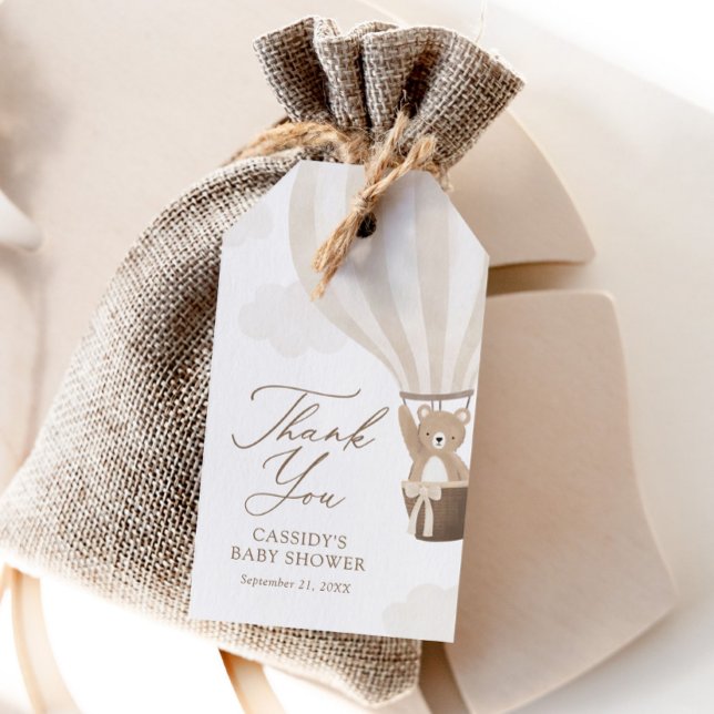 Neutral Teddy Bär Hot Air Ballon Babydusche Geschenkanhänger (Von Creator hochgeladen)