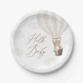 Neutral Teddy Bär Hot Air Ballon Babydusche Pappteller