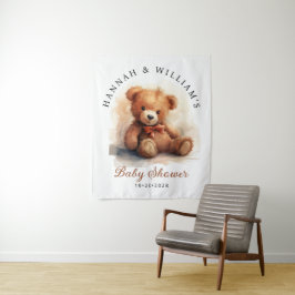 Neutral Teddy Bear Baby Shower Backdrop Wandteppich