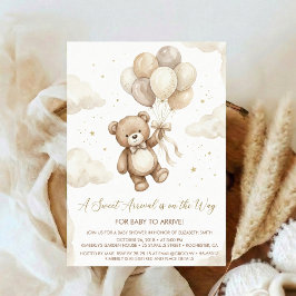 Neutral Teddy Bear Baby Shower bow Green Balloons Einladung