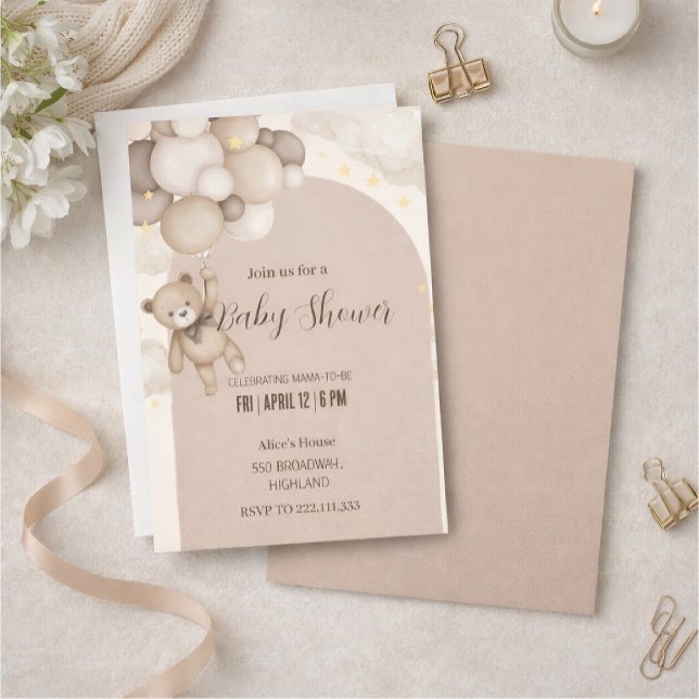 Neutral Teddy Bear Baby Shower Invitation  (Créateur téléchargé)