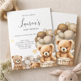 Neutral Teddy Bear Baby Shower Invitation Einladung