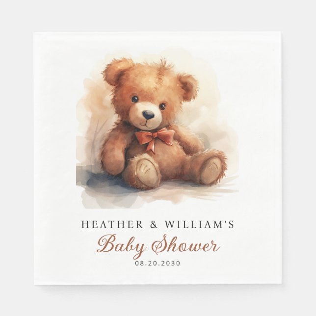 Neutral Teddy Bear Baby Shower  Serviette (Vorderseite)