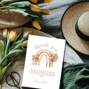 Neutral Terracotta Boho Rainbow Floral Baby Shower Dankeskarte