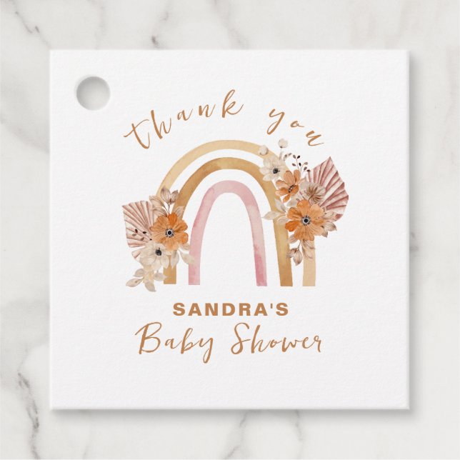 Neutral Terracotta Boho Rainbow Floral Baby Shower Geschenkanhänger (Vorderseite)