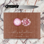 Neutral Terracotta Couple Name Established Script  Schneidebrett<br><div class="desc">This modern glass cutting board is the perfect addition to any home decor, making it an ideal wedding gift, anniversary present, or housewarming surprise. With its unique terracotta design, it's both stylish and functional, ensuring that any kitchen task is performed with ease. The durable glass construction allows for easy cleaning...</div>