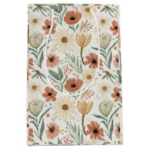 Neutral Terracotta Daisy und Poppy Floral Muster