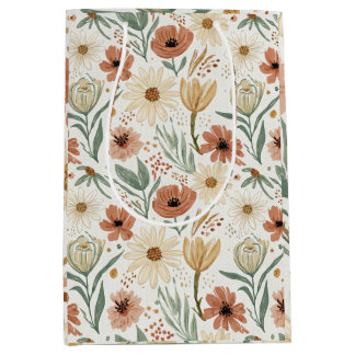 Neutral Terracotta Daisy und Poppy Floral Muster Mittlere Geschenktüte