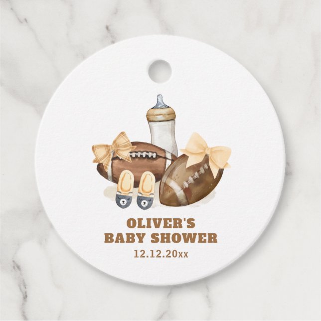 Neutral Touchdown Football Boy Baby Shower Geschenkanhänger (Vorderseite)