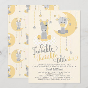 Neutral Twinkle Little Star Animals Baby Dusche Einladung